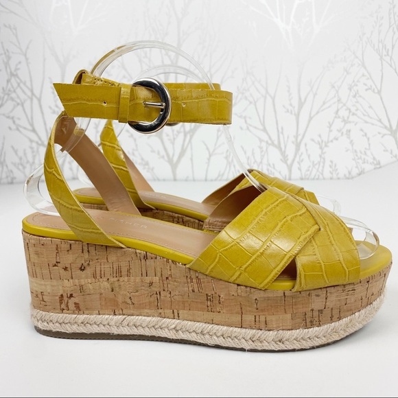 MARC FISHER Carlin 2 Golden Mustard Faux Croc Wedge Platform Sandal NWOB - Picture 2 of 9